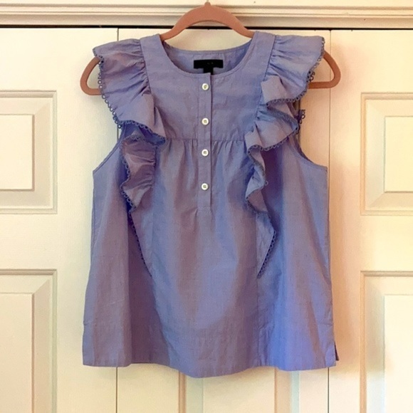 J. Crew ruffle front blue chambray blouse 4/6 - Picture 5 of 11